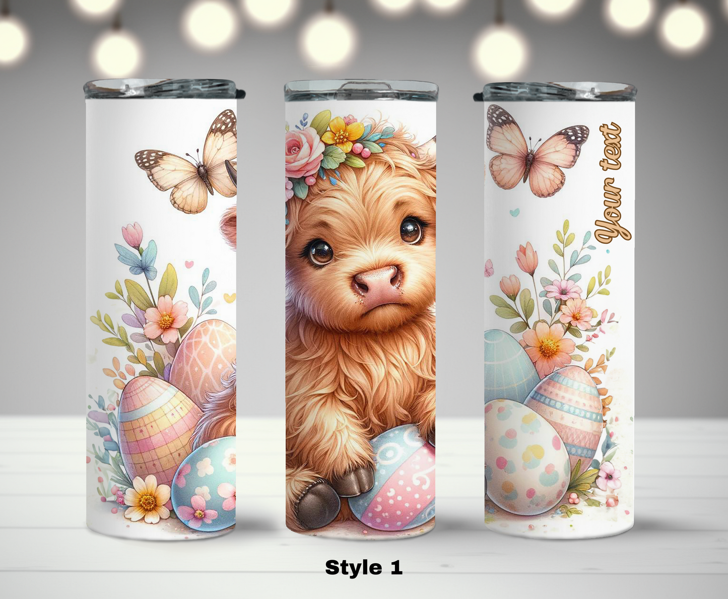 Easter Highland Cow 20oz Skinny Tumbler Personalized
