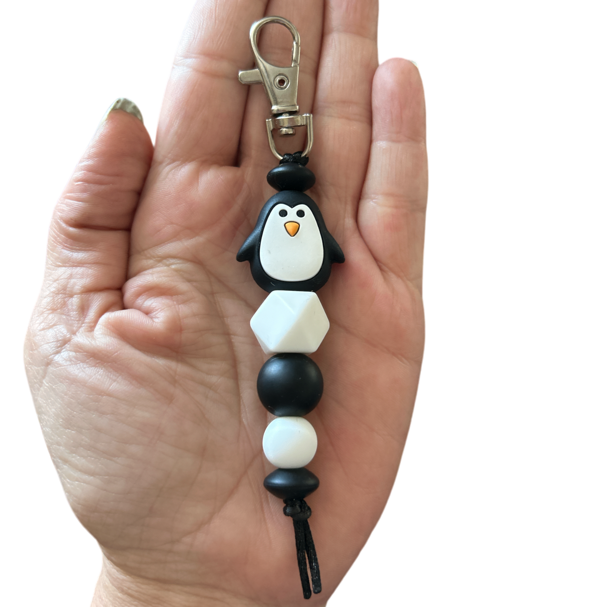 Black penguin bead lanyard clip 